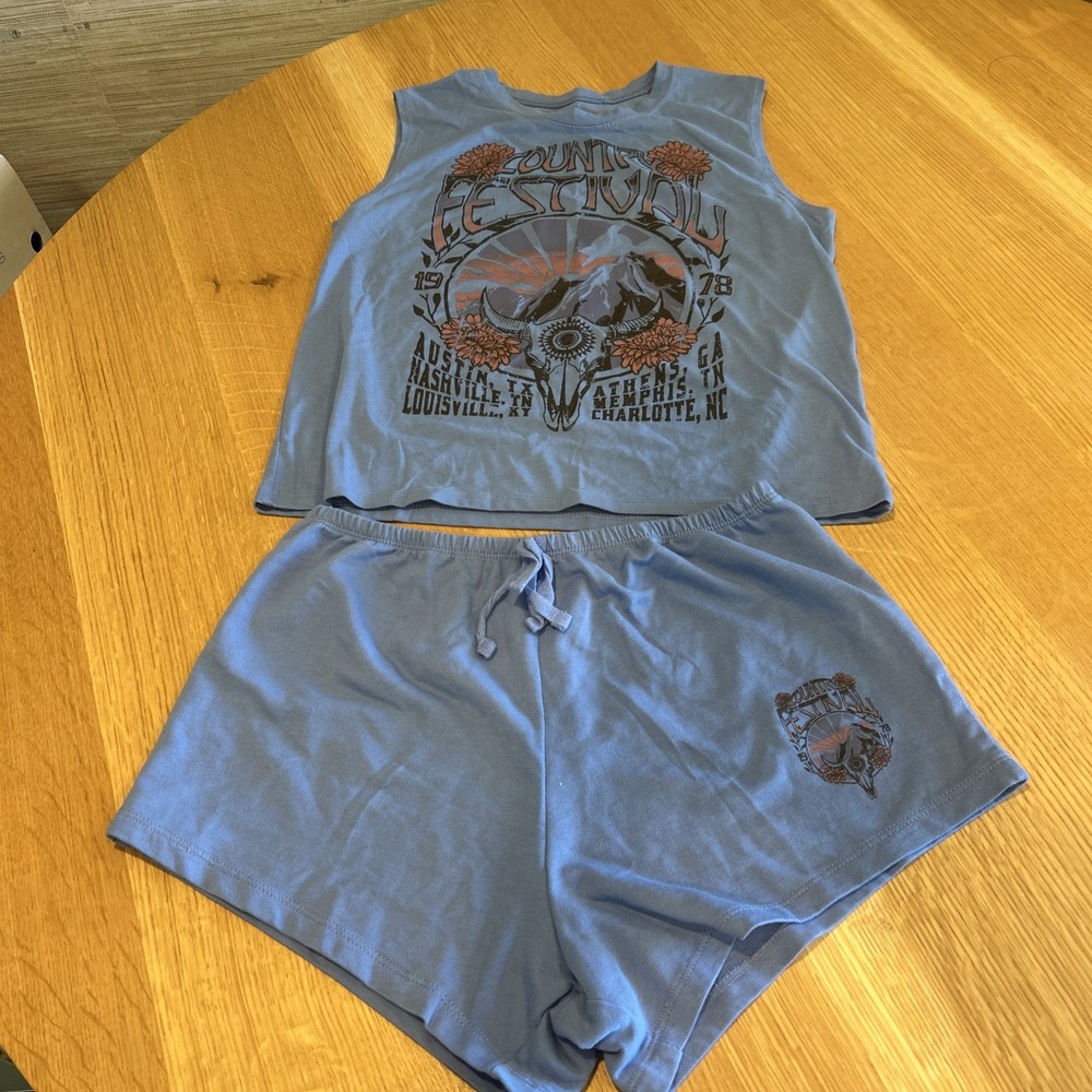 Weekend Soul Blue Shorts & Tank Top Pajama Set "Country Festival" Size S
